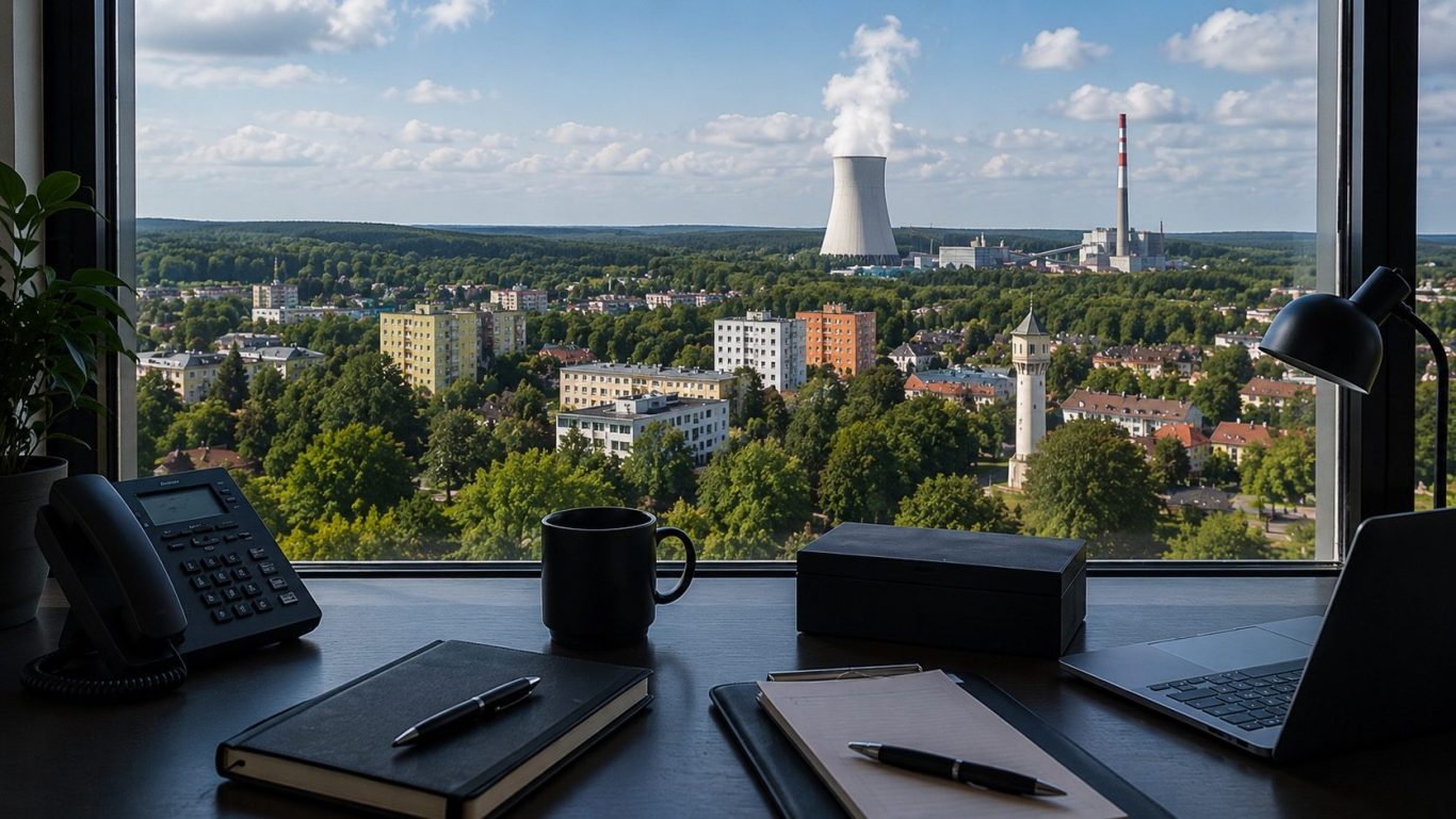 Detektei Weißwasser – diskrete Unterstützung in der Lausitz Büroarbeitsplatz mit Blick auf Weißwasser und die Lausitz.